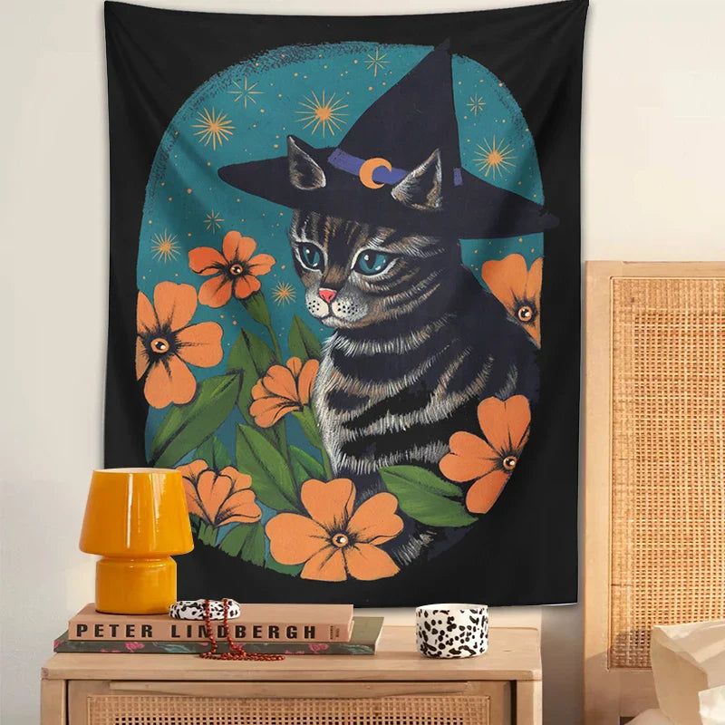 Afralia™ Cat Tapestry Wall Hanging: Cute Witchcraft Decor for Home, Bedroom, Dorm