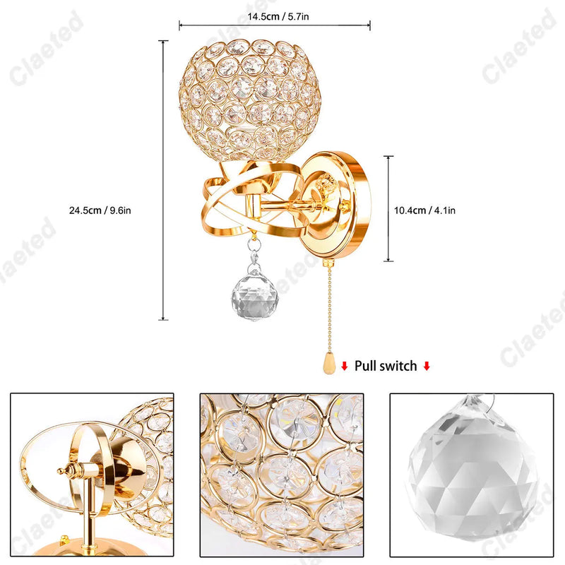 Afralia™ Crystal Wall Light: Elegant Bedroom Bedside Lamp E27 Sconce, European Design