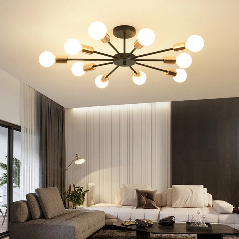 Afralia™ Vintage Industrial Rod Iron Ceiling Chandelier for Living Room Lighting