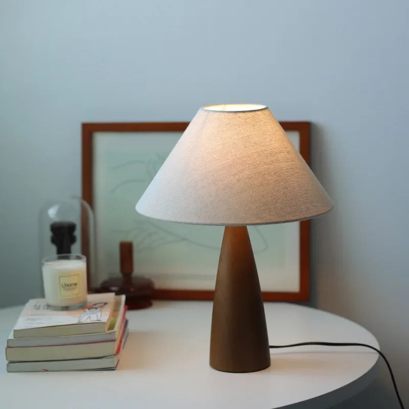 Afralia™ Retro Fabric Desk Lamp Solid Wood Indoor Decor for Bedroom Living Room Study
