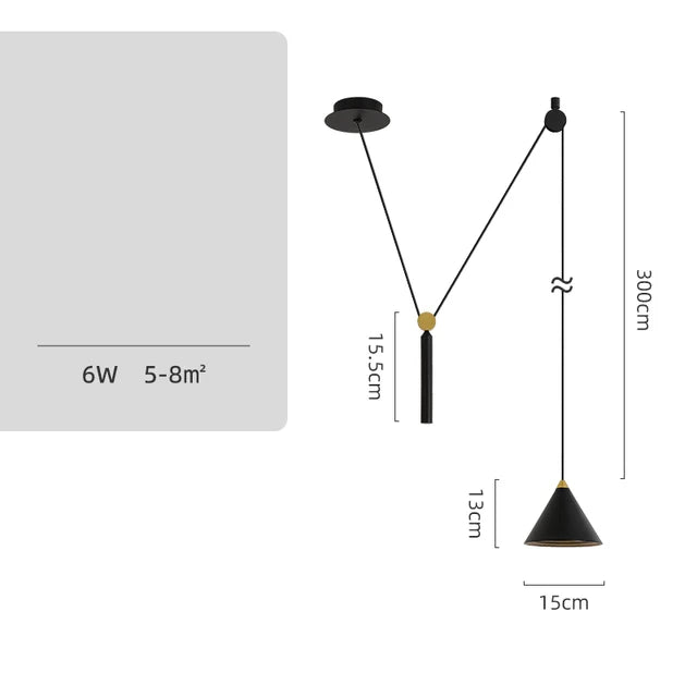 Afralia™ Linear Art Deco Style Pulley Pendant Lamp for Home Interior