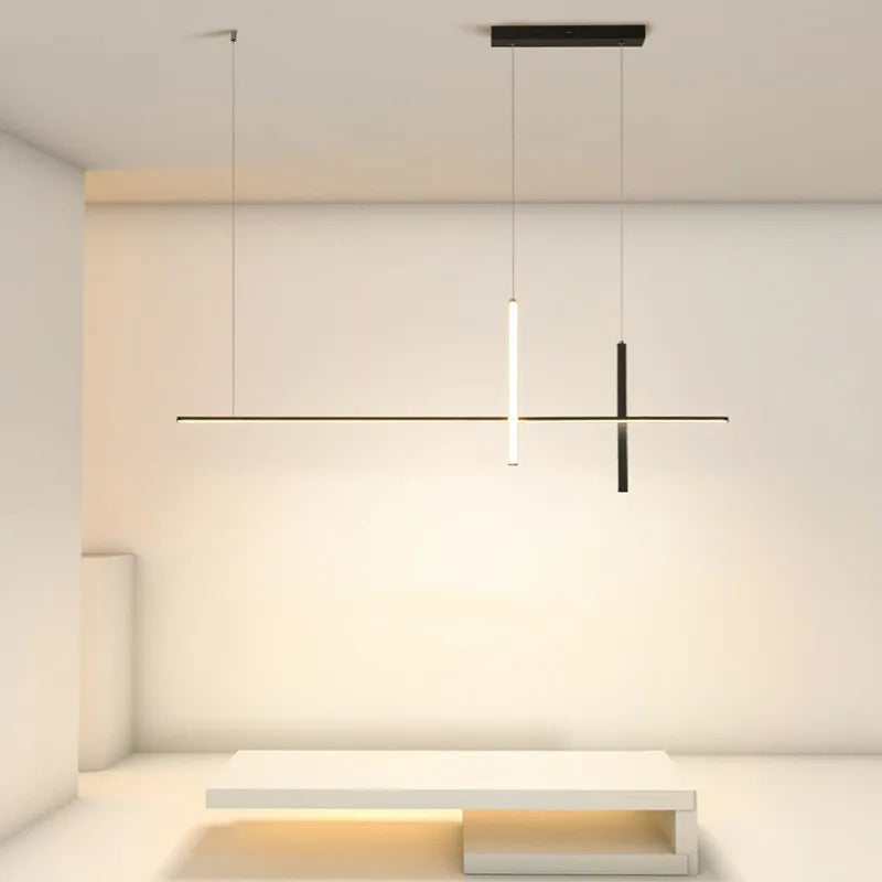 Afralia™ Minimalist Dimmable Black LED Chandelier for Dining Room Kitchen Bar - Modern Pendant Light