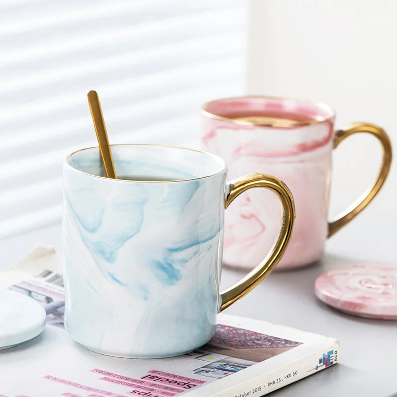 Afralia™ Marbled Gold Rim Coffee Cup Luxury Couple Gift Set
