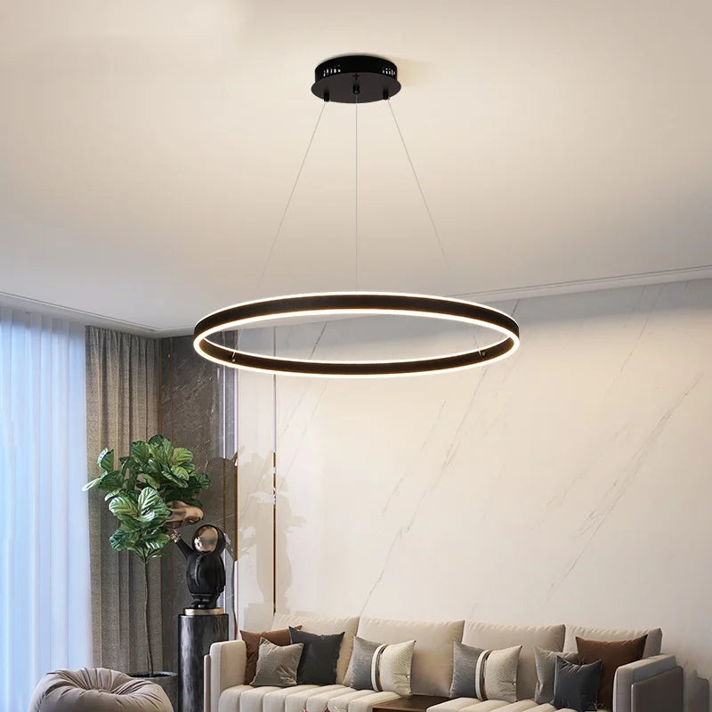 Afralia™ Circle Pendant Chandelier Dimmable LED Lights for Modern Living Room