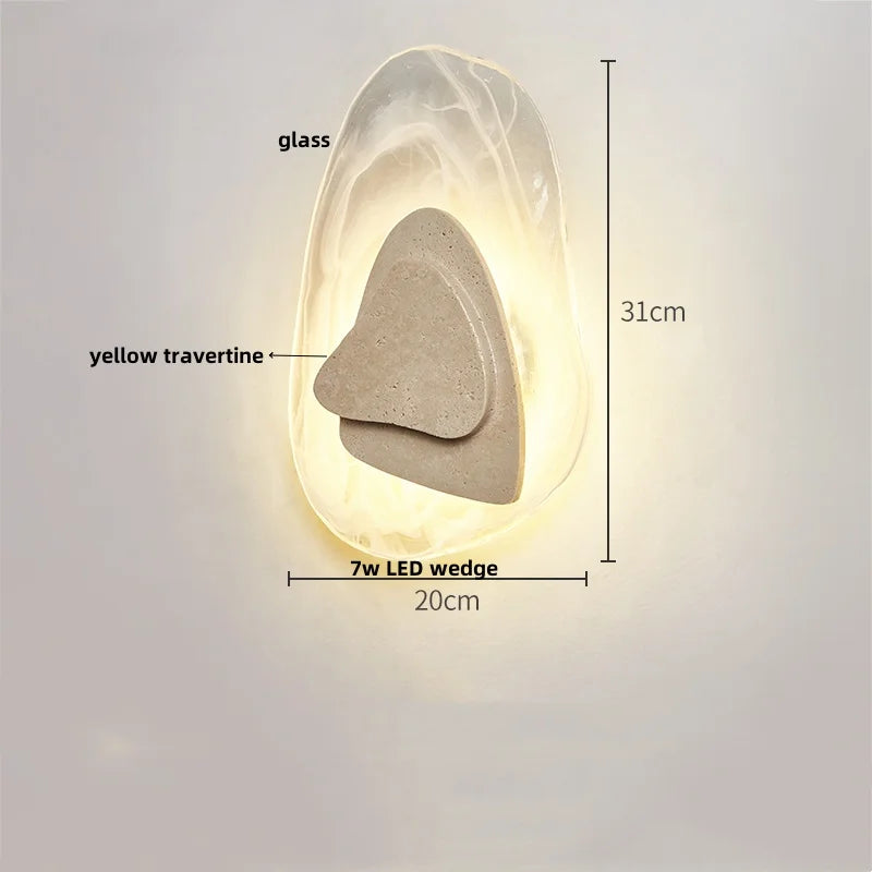 Afralia™ LED Wall Light Fixtures Bedroom Modern Button Switch Yellow Travertine White Iron Bedside Lamp