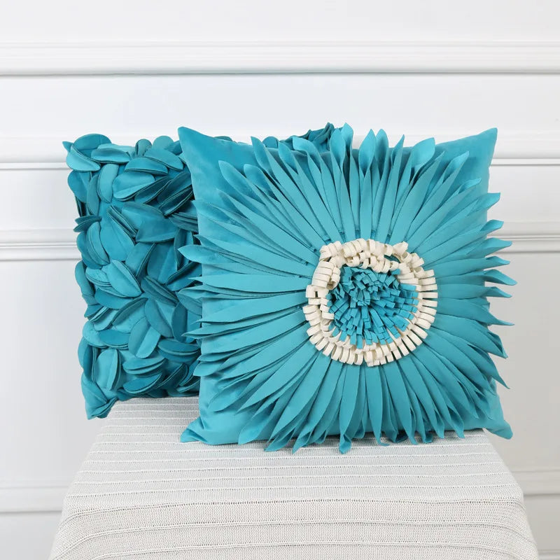 Afralia™ 3D Blue Floral Velvet Cushion Cover 30x50/45x45CM - Small Daisy Sunflower Pillowcase