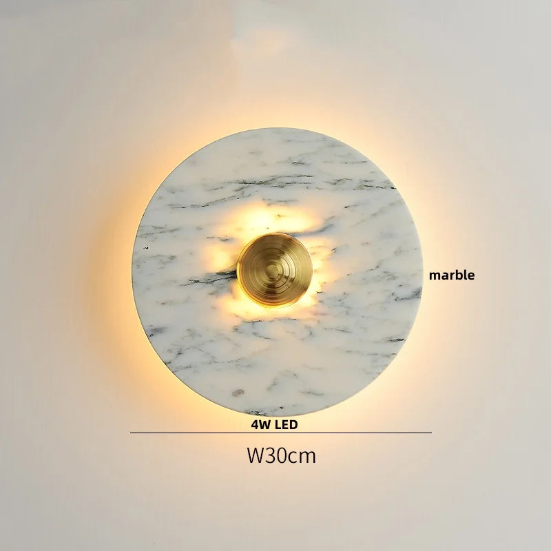 Afralia™ Nordic LED Wall Sconce Black Iron Round Marble Light Fixture