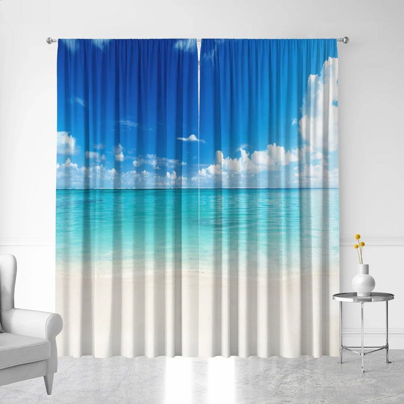 Afralia™ Waterfall Beach Scenery Printed Curtains for Kitchen, Coffee Shop & Living Room