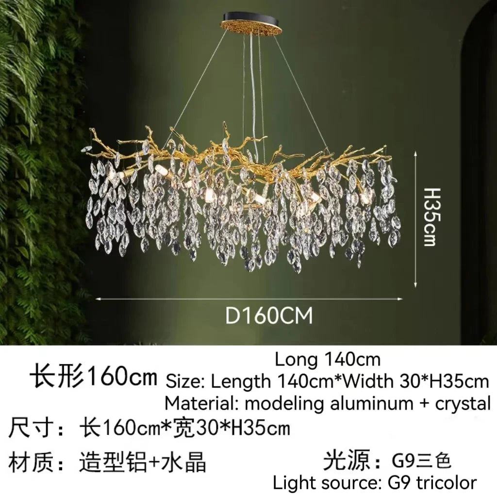 Afralia™ Golden Crystal Tree Ceiling Chandelier, Luxury Aluminum Art Fixture