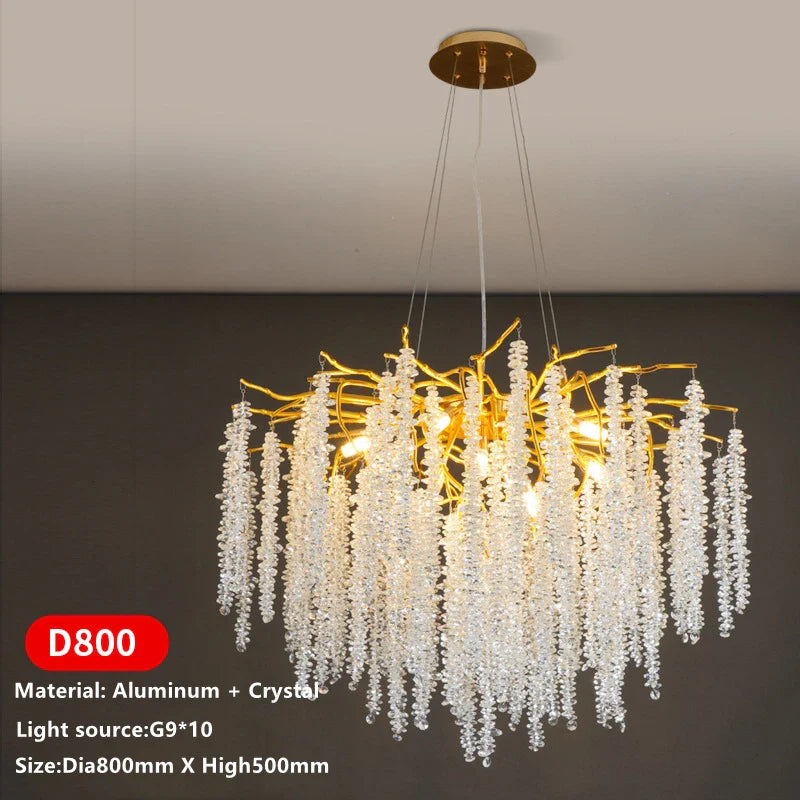 Afralia™ Crystal Tassel Ceiling Chandelier for Luxe Living Room, Hall, and Restaurant Decor