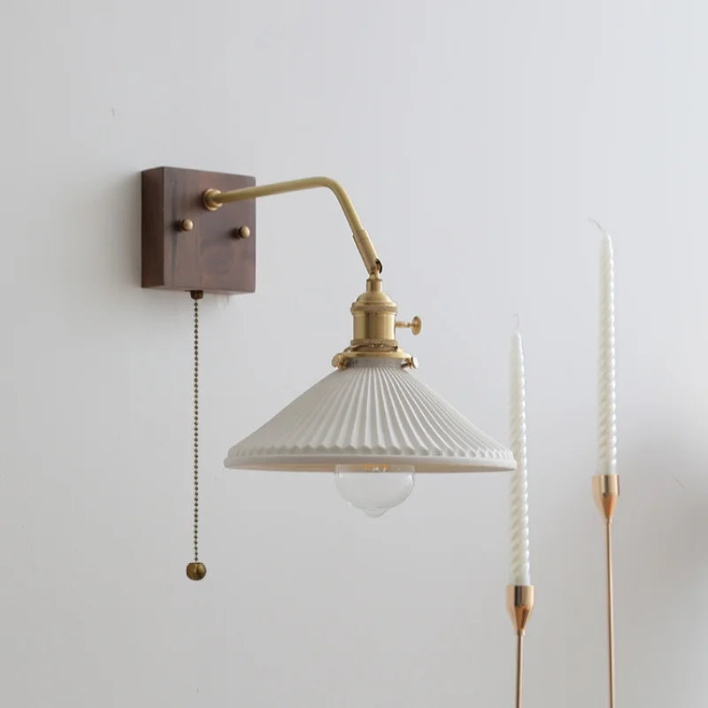 Afralia™ Ceramic LED Wall Sconce Pull Chain Switch Mirror Light Fixtures