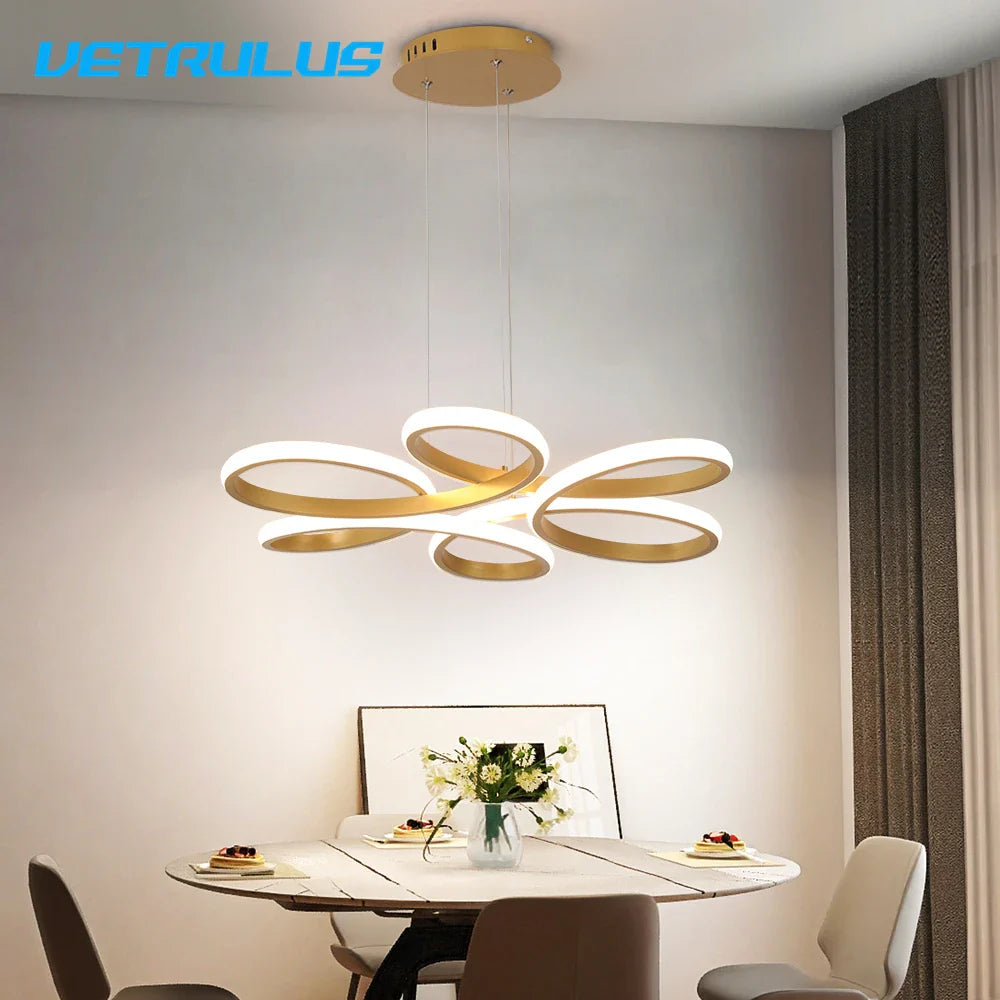 Afralia™ Gold Flower Acrylic Pendant Chandelier - Modern LED Ceiling Light