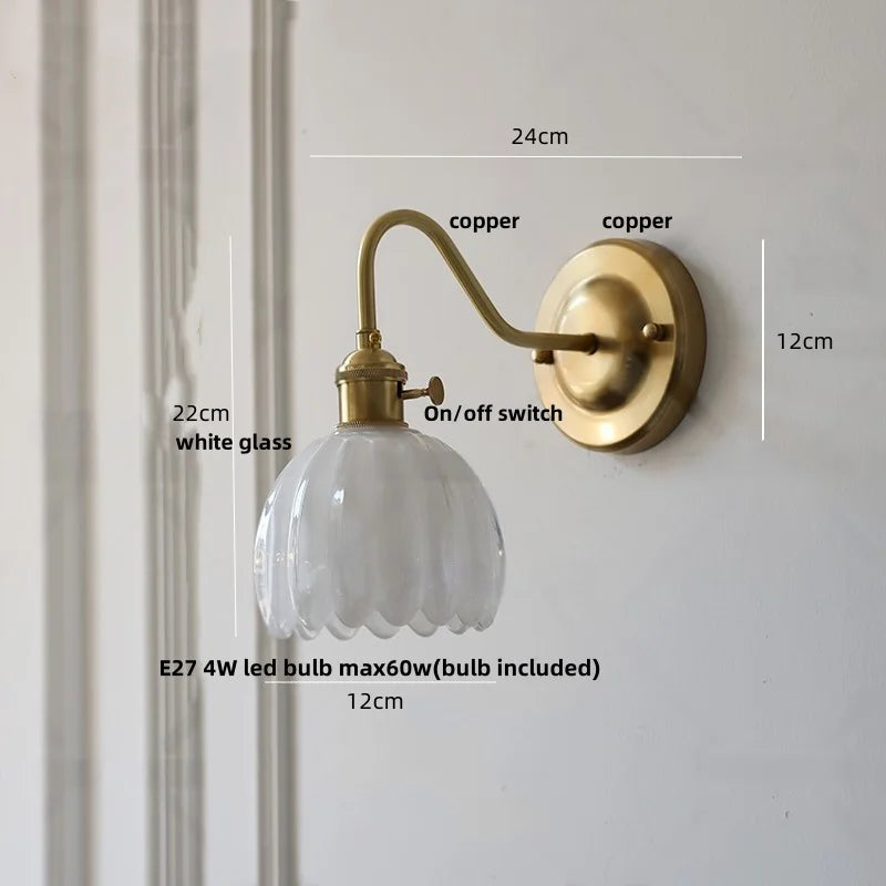 Afralia™ Glass Copper Knob Switch LED Wall Sconce - Modern Nordic Design