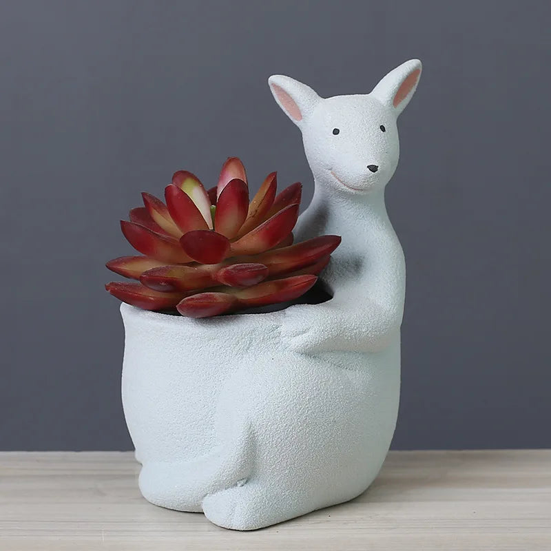 Afralia™ Kangaroo Cartoon Ceramic Flower Pot Vase for Cactus Succulents and Plants