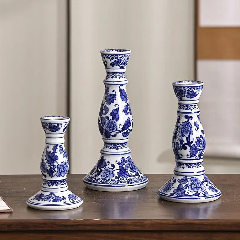 Blue White Ceramic Candle Holder by Afralia for Home Decor & Ornamental Crafts