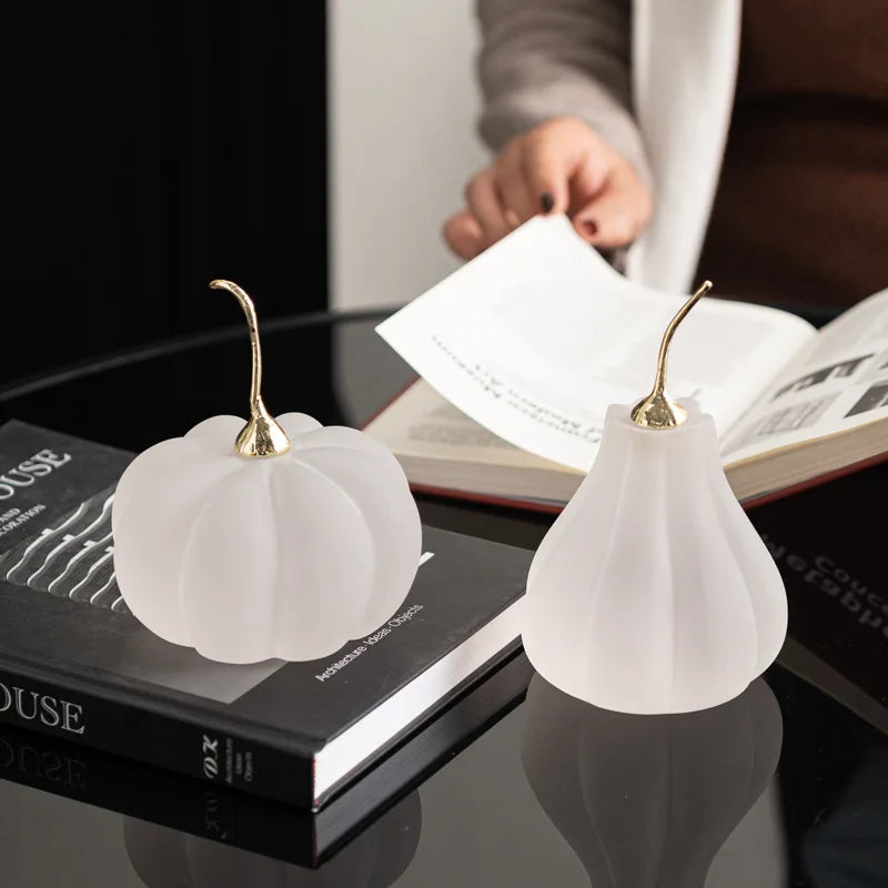 Afralia™ Marble Pumpkin Figurine Transparent Frosted Finish Statue Decor Accessory