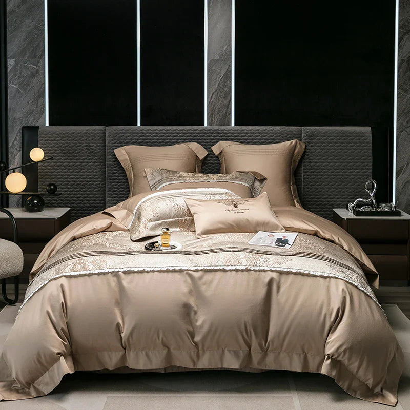 Afralia™ Champagne Luxury 100S Egyptian Cotton Relief Bedding Set
