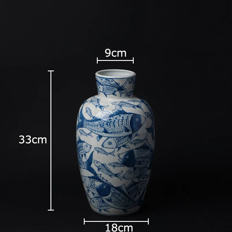 Afralia™ Porcelain Fish Vase - Ceramic Table Decoration for Home Floral Arrangements