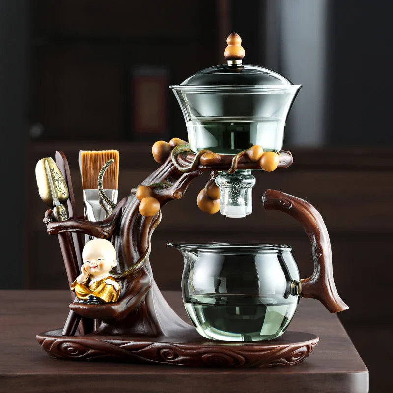 Afralia™ Five-Shaped Glass Tea Set with Semi-Automatic Teapot and Magnetic Water Pot