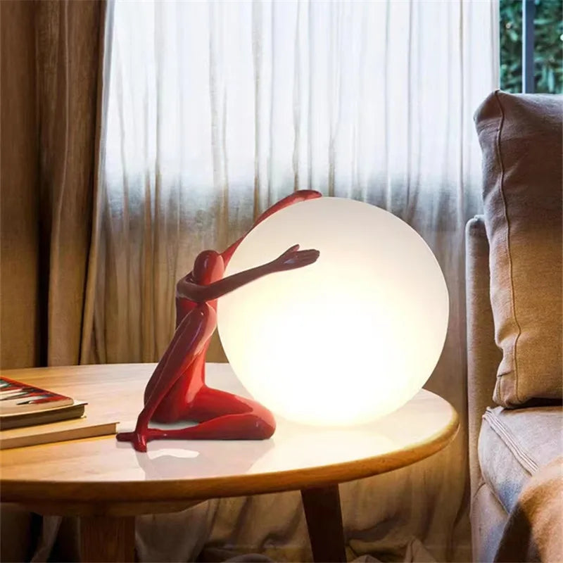 Afralia™ Ball Holding Character Resins Lamp for Living Room Bedroom