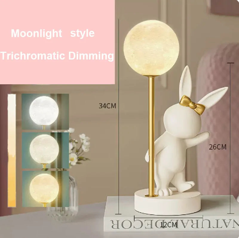 Afralia™ Nordic Rabbit Table Lamp Night Light Luxury Bunny Decor LED Bedroom Atmosphere