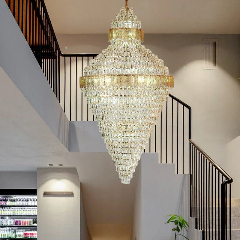 Afralia™ Elegant Duplex Crystal Chandelier Spiral Staircase High Living Room Light