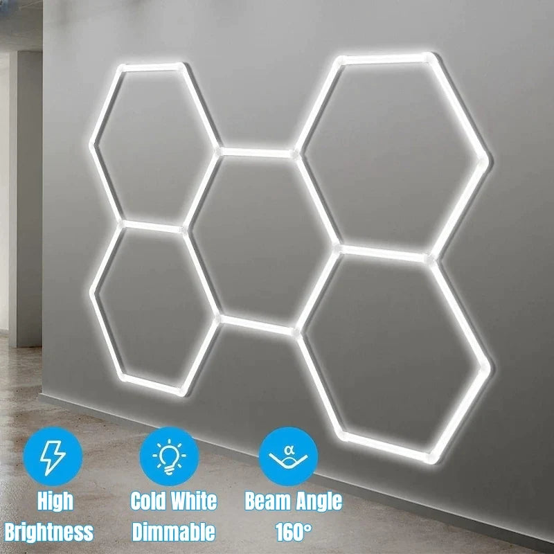 Afralia™ Hexagon LED Garage Lights Ceiling for Auto Repair Workshop Lighting