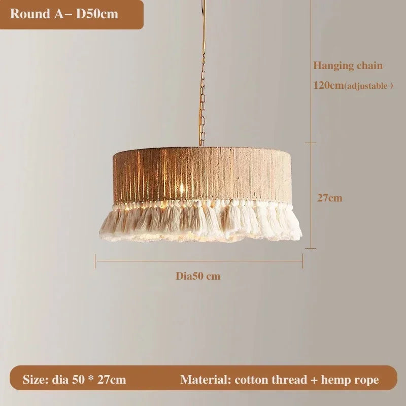Afralia™ Vintage Hemp Rope Tassel Pendant Light for Kitchen Living Room Bedroom