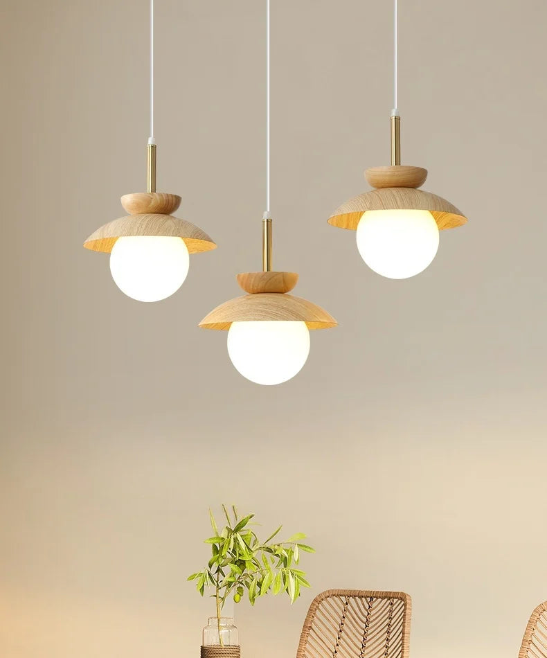 Afralia™ Wood Iron LED Hanging Light Bar Modern Pendant Lamp for Bedroom Dining Living Room