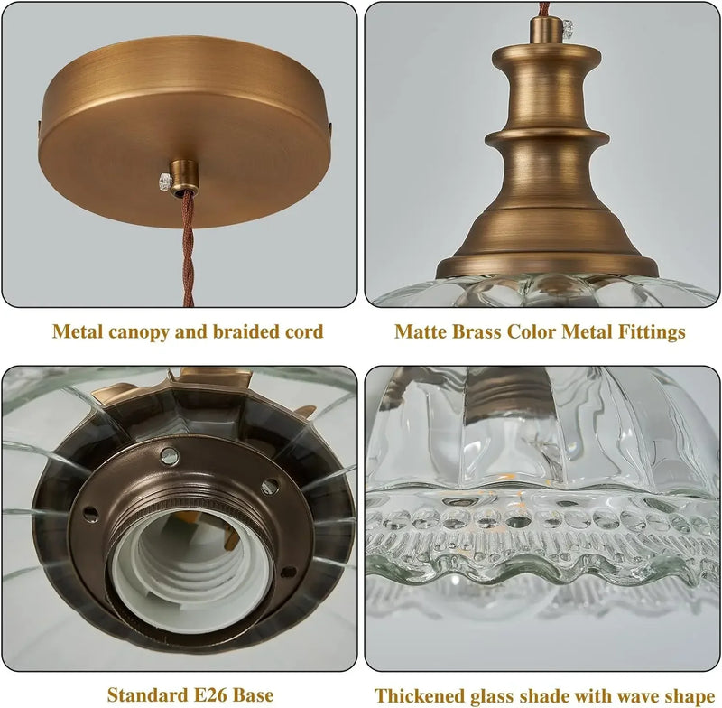 Afralia™ Brass Glass Pendant Chandelier for Kitchen Bar Bedroom Hallway