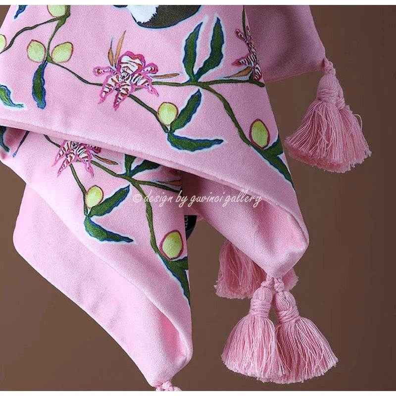 Afralia™ Chinoiserie Velvet Lumbar Pillow Cover 30x50cm