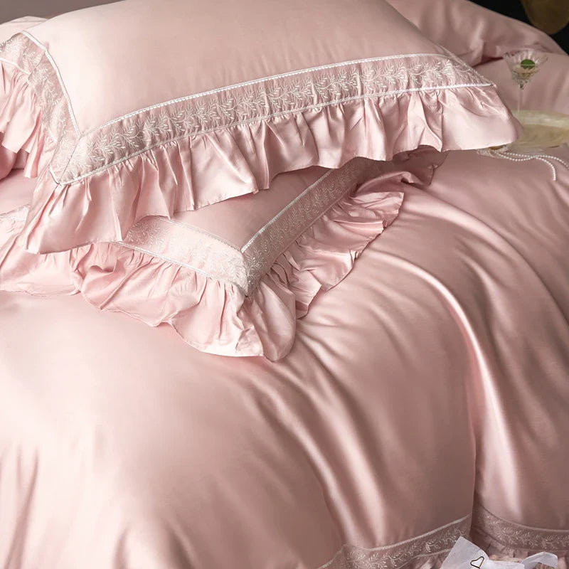 Afralia™ 1000TC Luxury Embroidery Ruffles Bedding Set with Soft Silky Feel