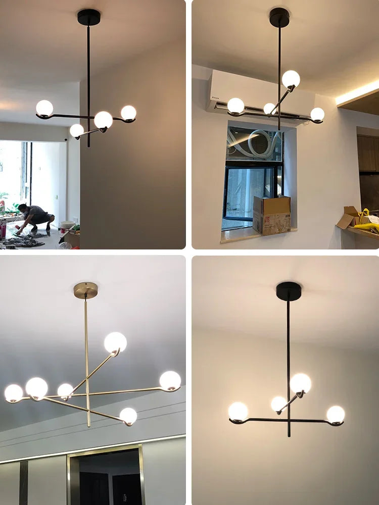 Afralia™ Modern Black Gold LED Ceiling Chandelier for Bedroom Living Dining Room