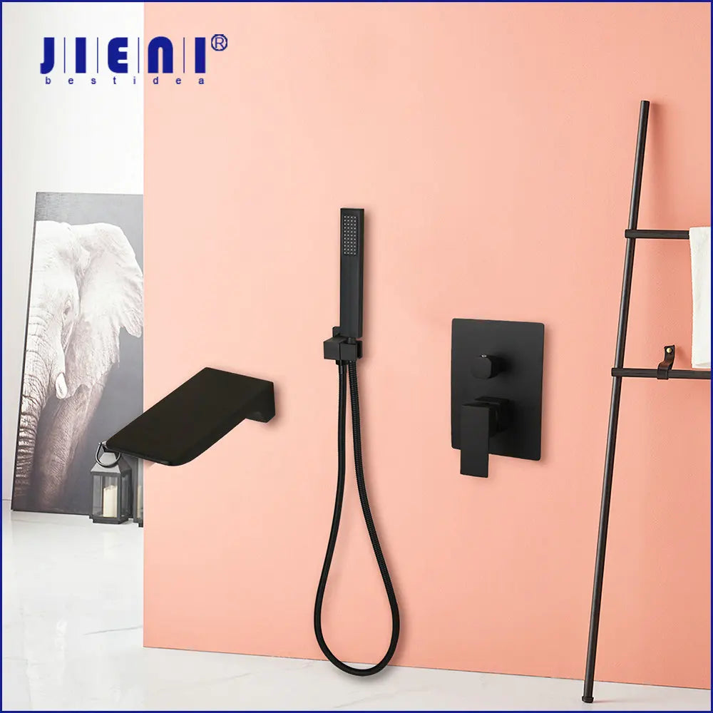 Afralia™ Matte Black Shower Faucet Set with Wall Mount Handle and Square Handshower