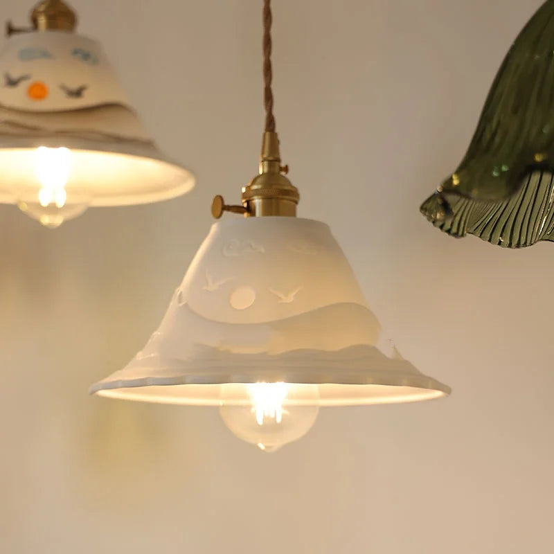 Afralia™ Ceramic Copper Pendant Light Bar Coffee Kitchen E27 Knob Switch LED Fixture