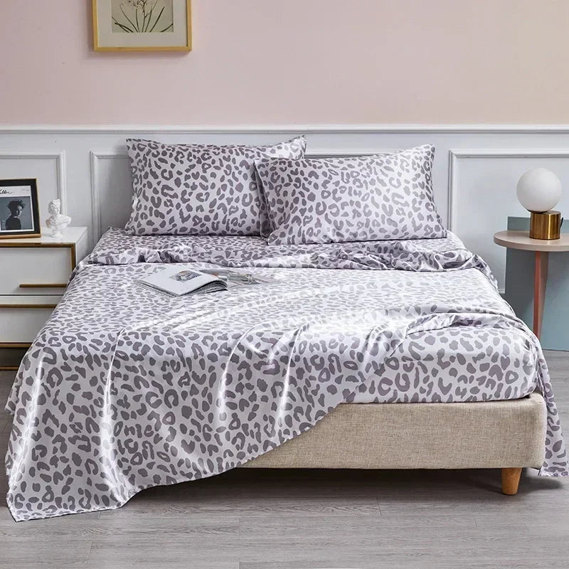 Afralia™ Satin Leopard Print Sheet Set - Queen/King Sizes