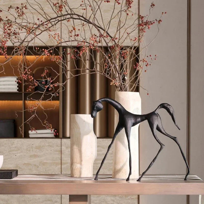 Afralia™ Marble Travertine Vase Home Decor Living Room Scandinavian Flower Holder Table