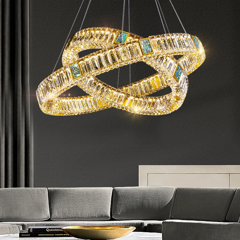 Afralia™ Round Shell LED Crystal Chandelier Living Room Light