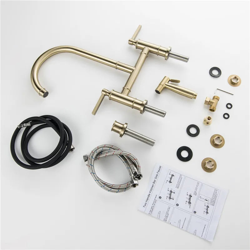 Afralia™ Brushed Gold Kitchen Faucet with Hand Shower Head Pot Filler Tap & Black Sink Spout