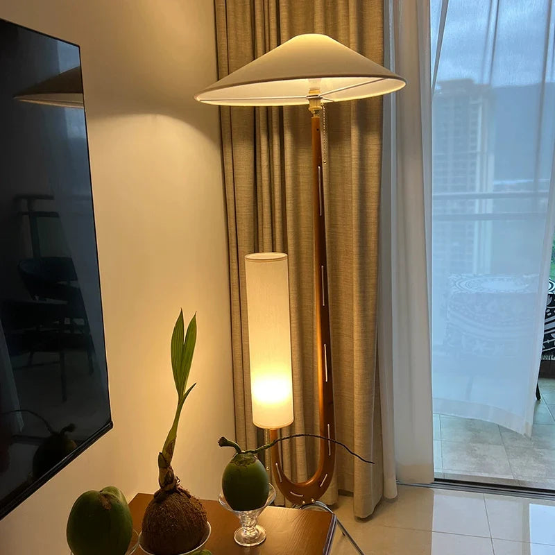 Afralia™ Solid Wood LED Floor Lamp for Vintage Living Room Decor