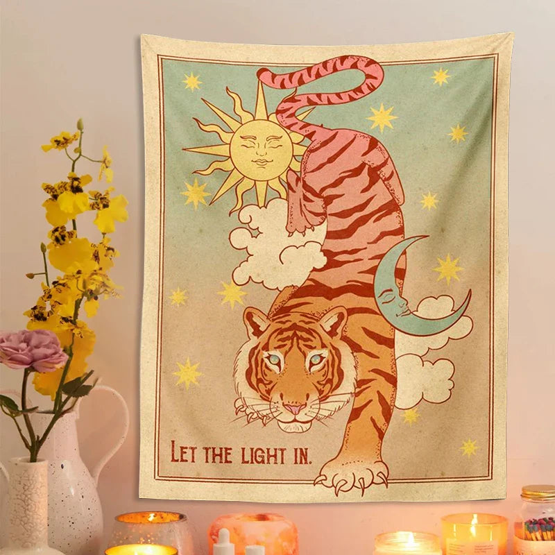 Afralia™ Tarot Tiger Tapestry: Celestial Wall Art for Living Room, Bedroom Decor