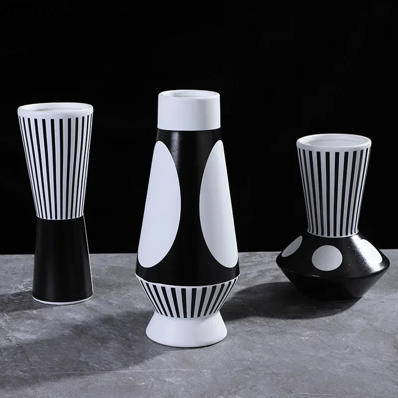 Afralia™ Ceramic Vase Modern Black White Irregular Geometric Living Room Decor