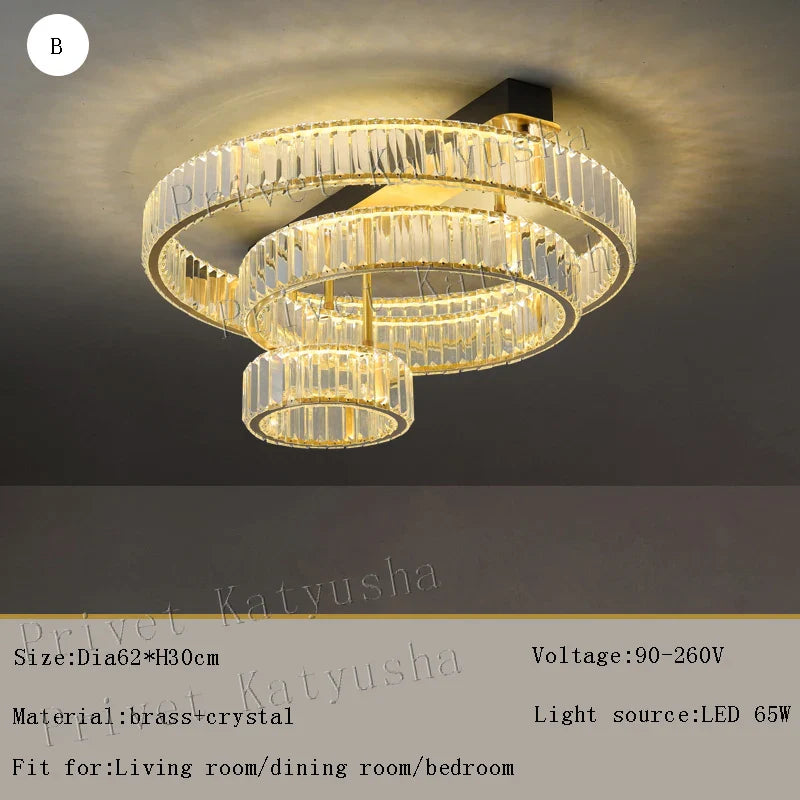 Afralia™ Gold Crystal Copper Ceiling Lamps LED Modern Home Room Decor Lighting