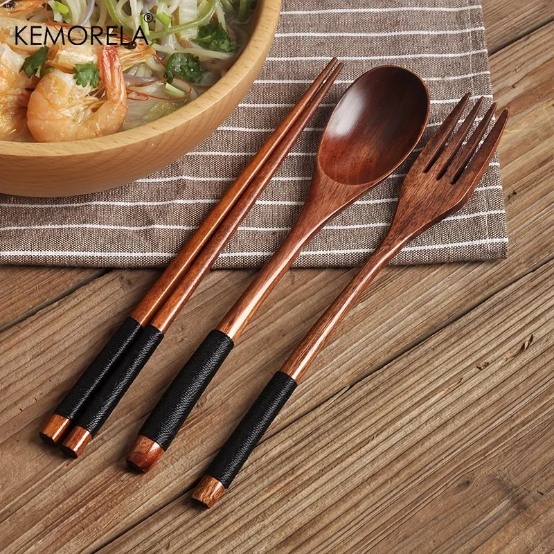 Afralia™ Japanese Wooden Utensil Set - Premium 3-Piece Dining Collection