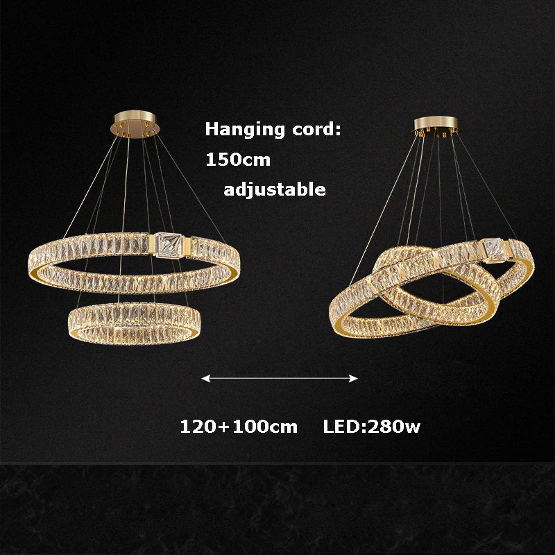 Afralia™ Crystal Block Gold Ring Pendant Light - Luxury Dimmable Ceiling Decor