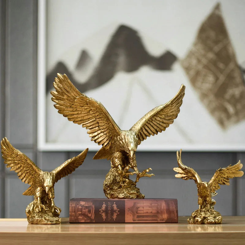 Afralia™ Golden Eagle Resin Sculpture Falcon Home Decor Figurine