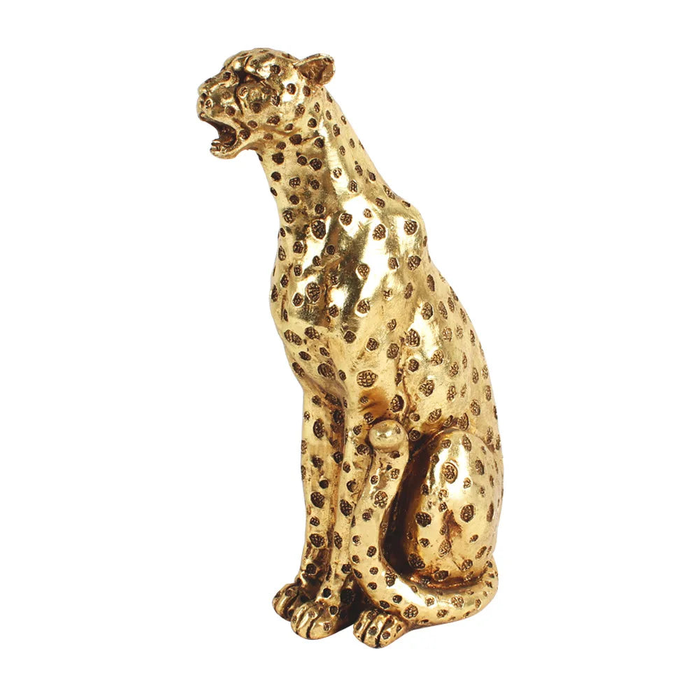 Afralia™ Golden Leopard Cheetah Resin Animal Sculpture Figurine