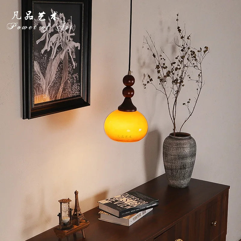 Afralia™ Vintage Amber Glass Ball Pendant Light for Restaurant Living Room Decor