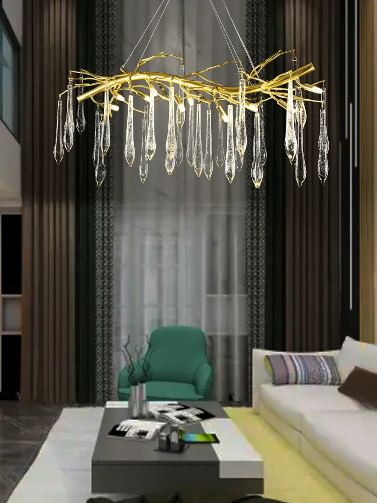 Afralia™ Large Droplet Crystal Chandelier: Modern Bedroom & Restaurant Pendent Lamp
