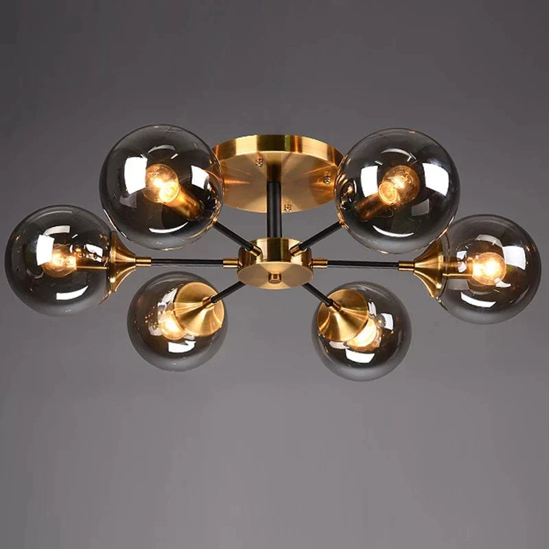 Afralia™ Smoke Grey Glass Ball LED Sputnik Chandelier - Gold Home Art Decor